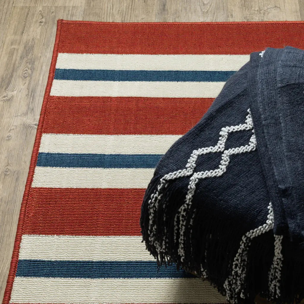 2' X 3' Red and Ivory Geometric Stain Resistant Indoor Outdoor Area Rug - Homeroots - Flyclothing LLC