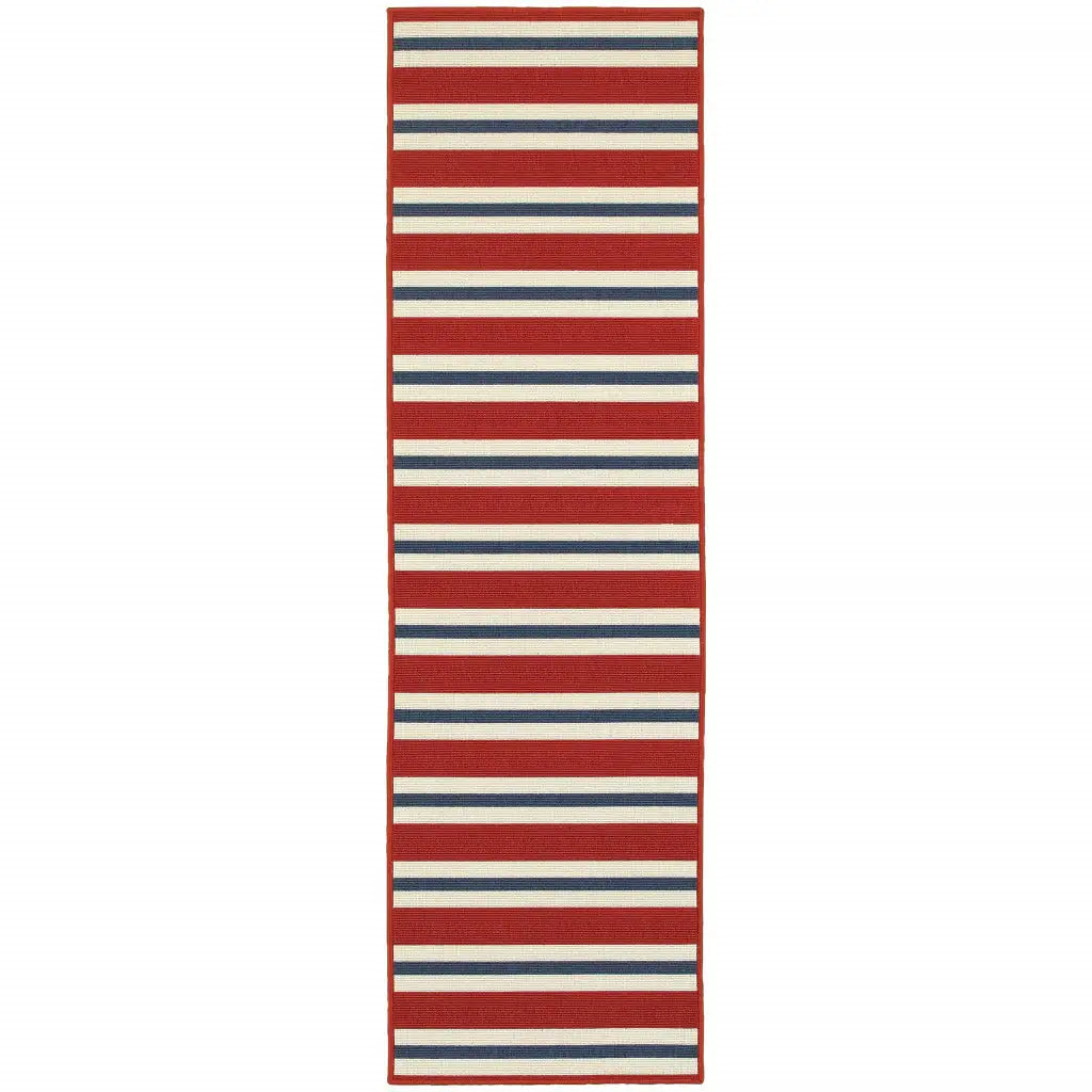 2' X 8' Red and Ivory Geometric Stain Resistant Indoor Outdoor Area Rug - Homeroots - Flyclothing LLC