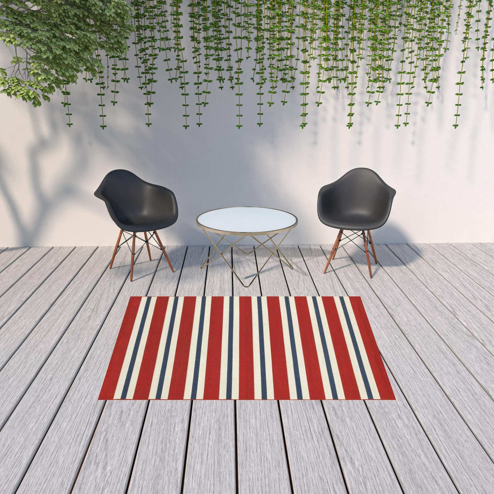 5' X 8' Red and Ivory Geometric Stain Resistant Indoor Outdoor Area Rug - Homeroots - Flyclothing LLC
