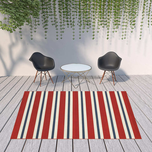 8' X 11' Red and Ivory Geometric Stain Resistant Indoor Outdoor Area Rug - Homeroots - Flyclothing LLC