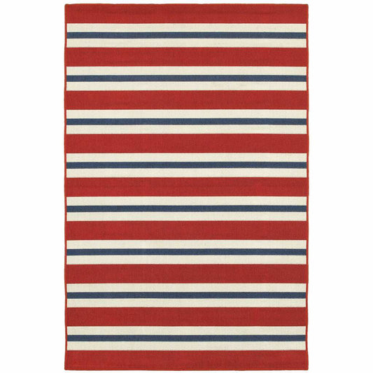 9' X 13' Red and Ivory Geometric Stain Resistant Indoor Outdoor Area Rug - Homeroots - Flyclothing LLC