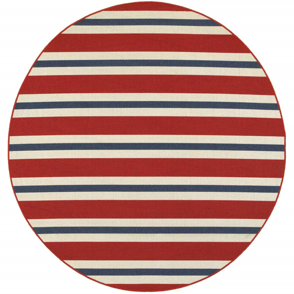 8' X 8' Red and Ivory Round Geometric Stain Resistant Indoor Outdoor Area Rug - Homeroots - Flyclothing LLC