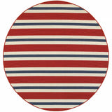 8' X 8' Red and Ivory Round Geometric Stain Resistant Indoor Outdoor Area Rug - Homeroots - Flyclothing LLC