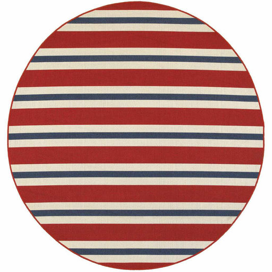 8' X 8' Red and Ivory Round Geometric Stain Resistant Indoor Outdoor Area Rug - Homeroots - Flyclothing LLC