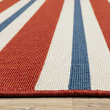 8' X 8' Red and Ivory Round Geometric Stain Resistant Indoor Outdoor Area Rug - Homeroots - Flyclothing LLC