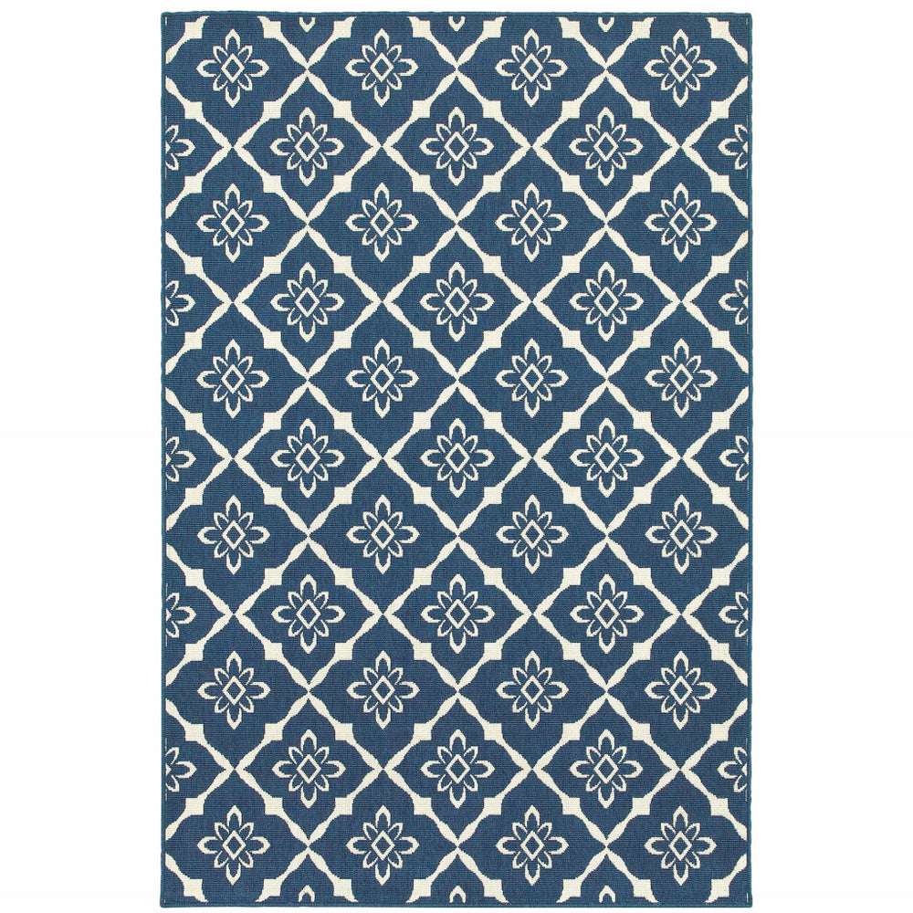 2' X 3' Blue and Ivory Floral Stain Resistant Indoor Outdoor Area Rug - Homeroots