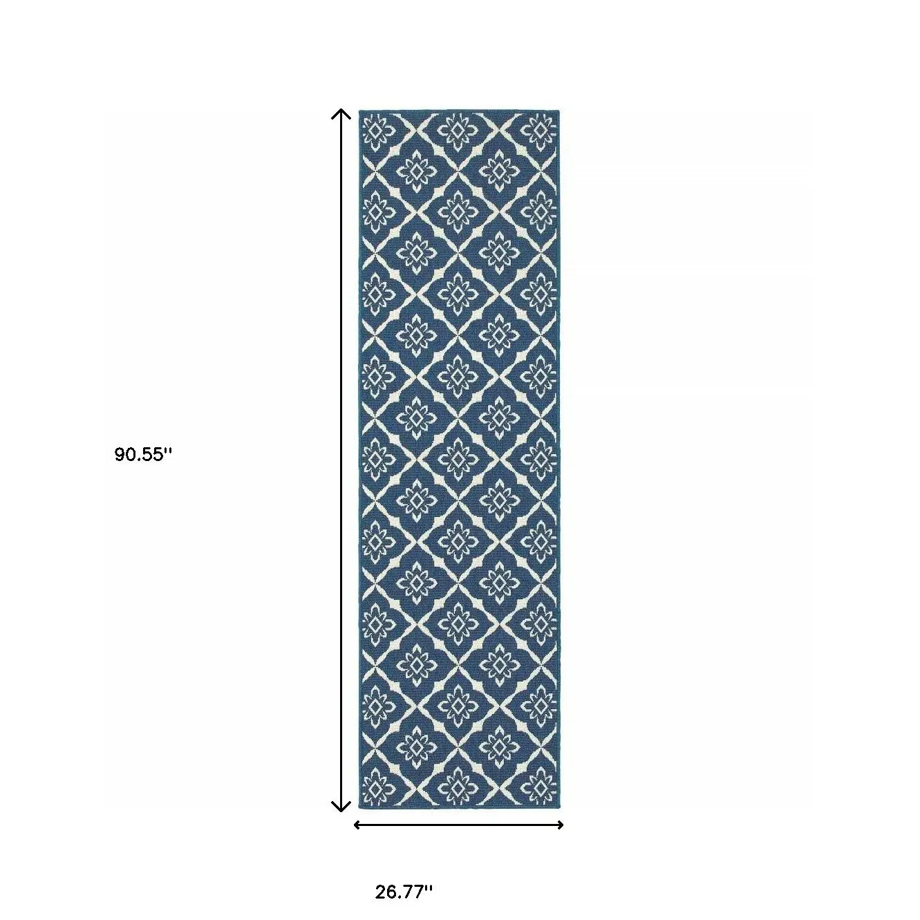 2' X 8' Blue and Ivory Floral Stain Resistant Indoor Outdoor Area Rug - Homeroots - Flyclothing LLC