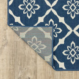 2' X 8' Blue and Ivory Floral Stain Resistant Indoor Outdoor Area Rug - Homeroots - Flyclothing LLC