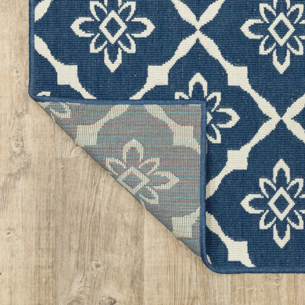 2' X 8' Blue and Ivory Floral Stain Resistant Indoor Outdoor Area Rug - Homeroots - Flyclothing LLC