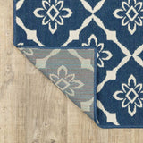 2' X 8' Blue and Ivory Floral Stain Resistant Indoor Outdoor Area Rug - Homeroots - Flyclothing LLC