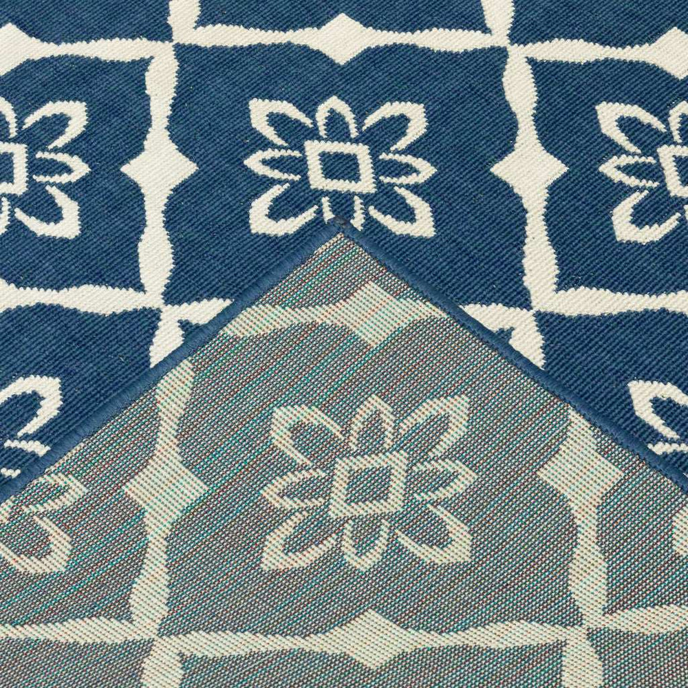 2' X 8' Blue and Ivory Floral Stain Resistant Indoor Outdoor Area Rug - Homeroots - Flyclothing LLC