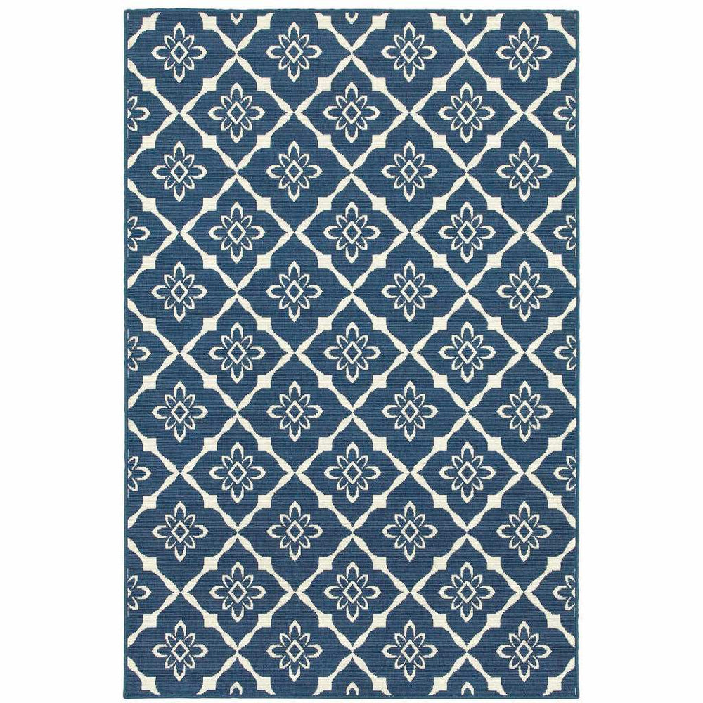 5' X 8' Blue and Ivory Floral Stain Resistant Indoor Outdoor Area Rug - Homeroots - Flyclothing LLC