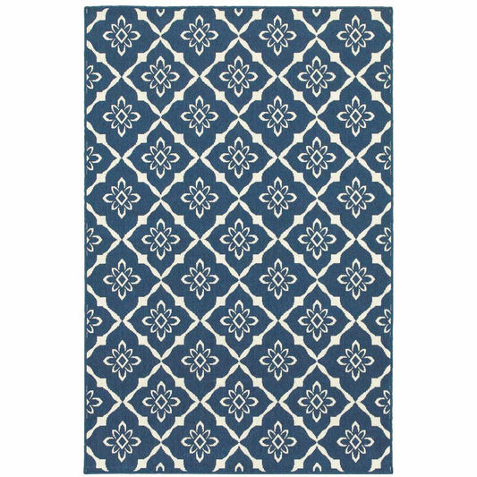 7' x 10' Blue and Ivory Floral Stain Resistant Indoor Outdoor Area Rug - Homeroots - Flyclothing LLC
