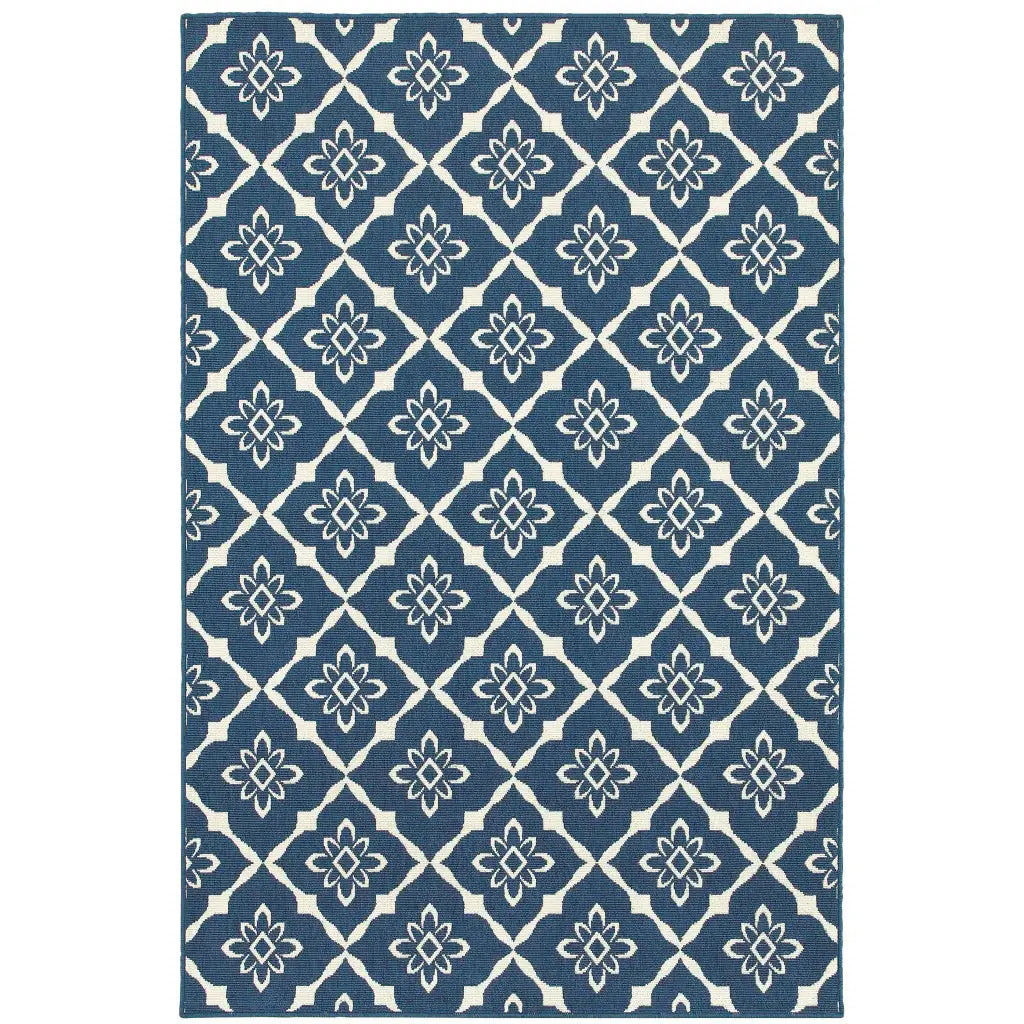 9' X 13' Blue and Ivory Floral Stain Resistant Indoor Outdoor Area Rug - Homeroots - Flyclothing LLC