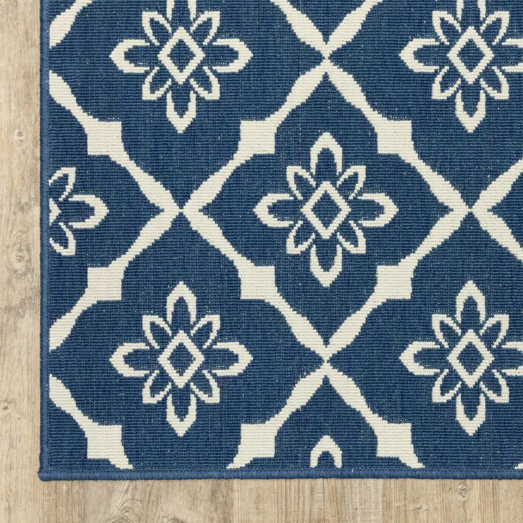 9' X 13' Blue and Ivory Floral Stain Resistant Indoor Outdoor Area Rug - Homeroots - Flyclothing LLC