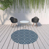 8' X 8' Blue and Ivory Round Floral Stain Resistant Indoor Outdoor Area Rug - Homeroots - Flyclothing LLC