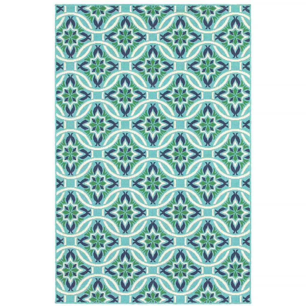 2' X 3' Blue and Green Geometric Stain Resistant Indoor Outdoor Area Rug - Homeroots - Flyclothing LLC