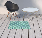 2' X 3' Blue and Green Geometric Stain Resistant Indoor Outdoor Area Rug - Homeroots