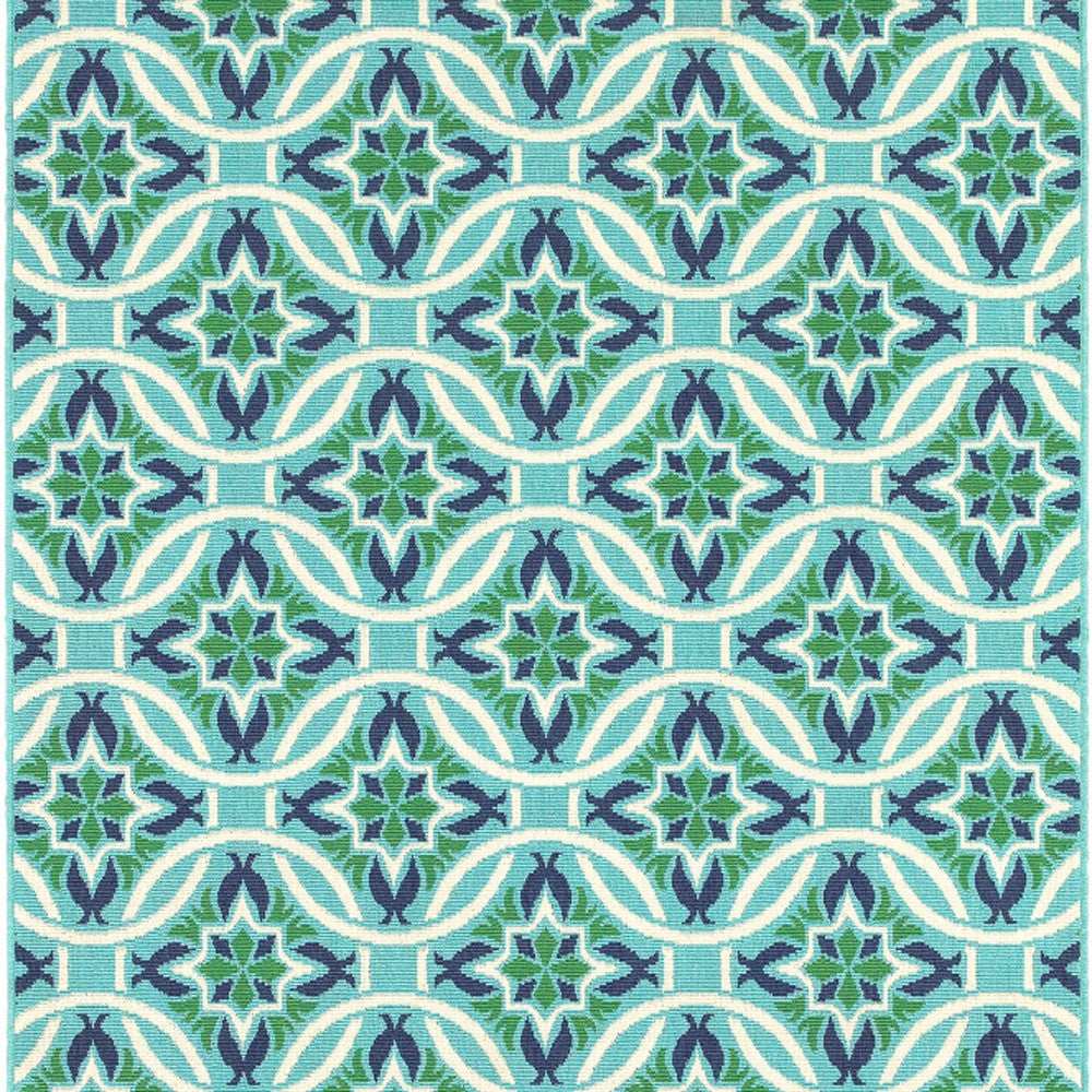 2' X 3' Blue and Green Geometric Stain Resistant Indoor Outdoor Area Rug - Homeroots - Flyclothing LLC