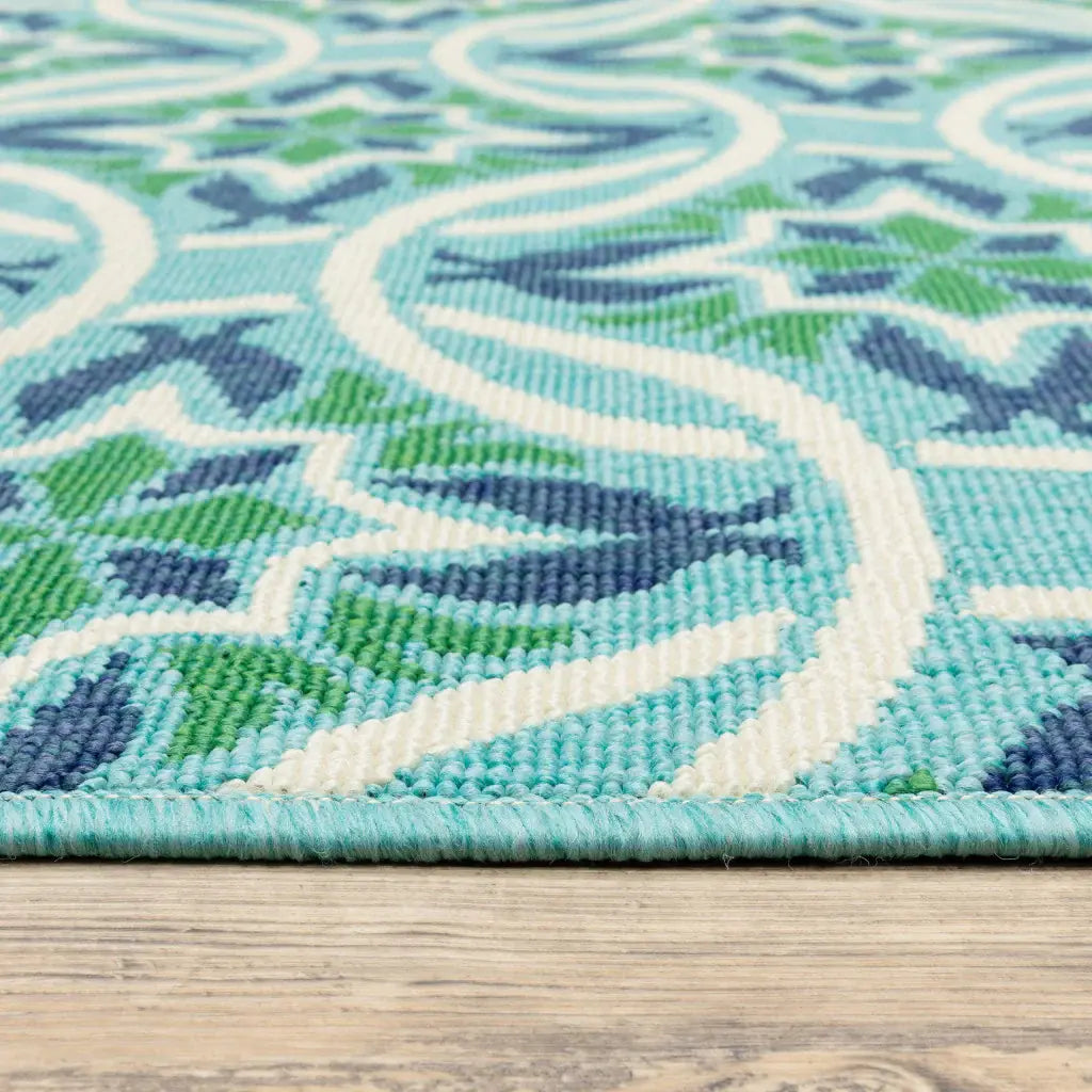 2' X 3' Blue and Green Geometric Stain Resistant Indoor Outdoor Area Rug - Homeroots - Flyclothing LLC
