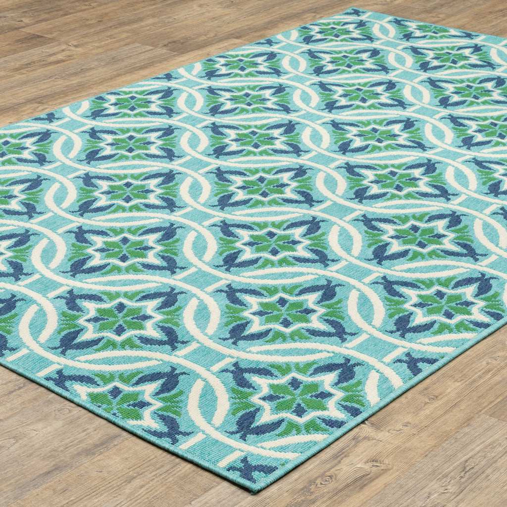 2' X 3' Blue and Green Geometric Stain Resistant Indoor Outdoor Area Rug - Homeroots - Flyclothing LLC