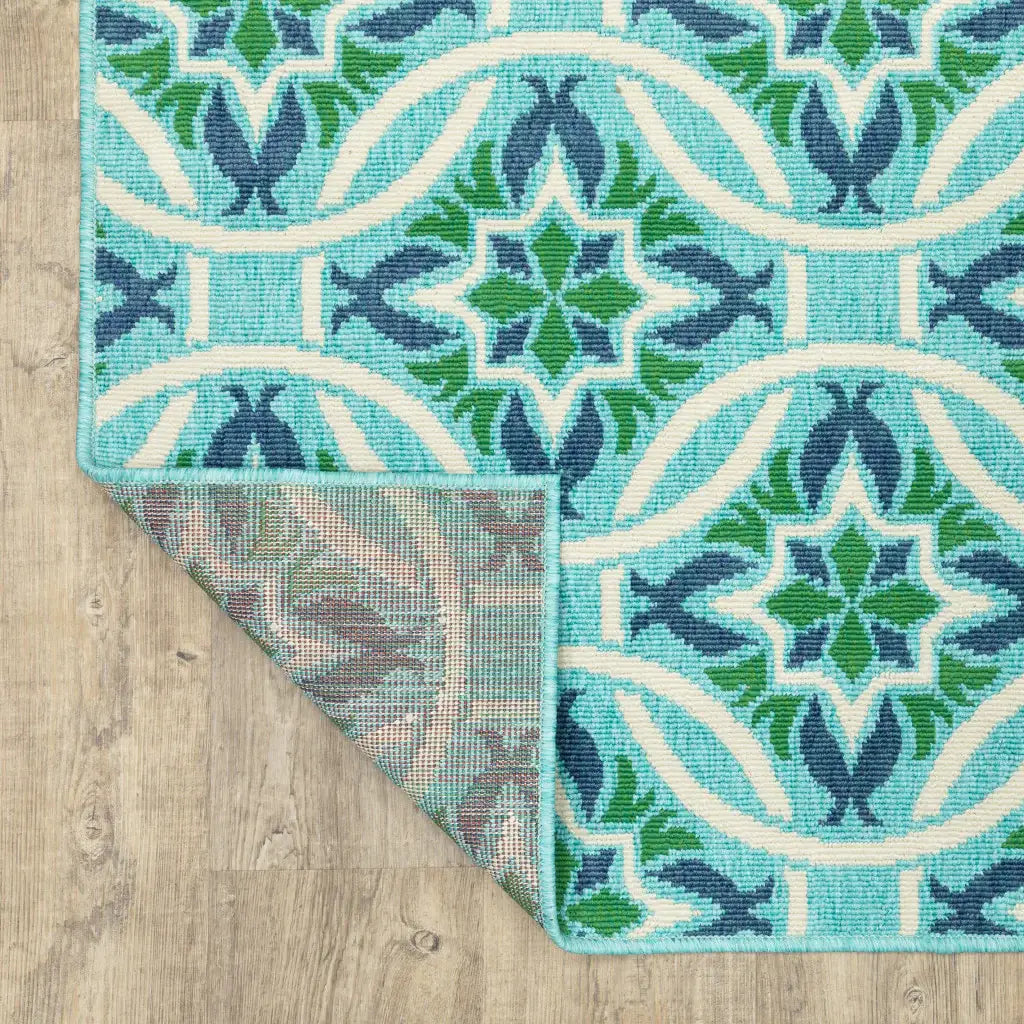 2' X 3' Blue and Green Geometric Stain Resistant Indoor Outdoor Area Rug - Homeroots - Flyclothing LLC