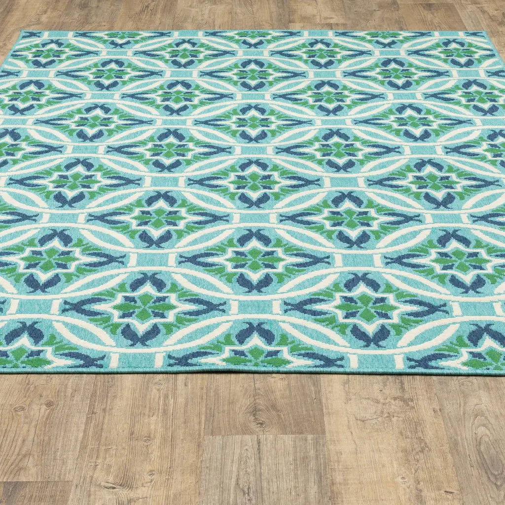 2' X 3' Blue and Green Geometric Stain Resistant Indoor Outdoor Area Rug - Homeroots - Flyclothing LLC