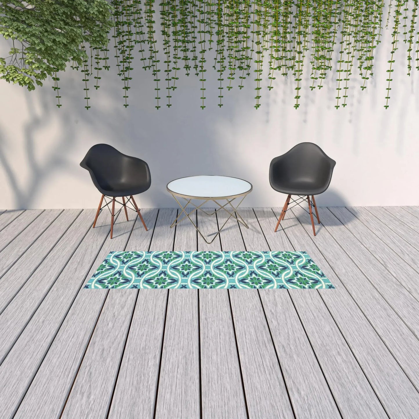 2' X 8' Blue and Green Geometric Stain Resistant Indoor Outdoor Area Rug - Homeroots - Flyclothing LLC