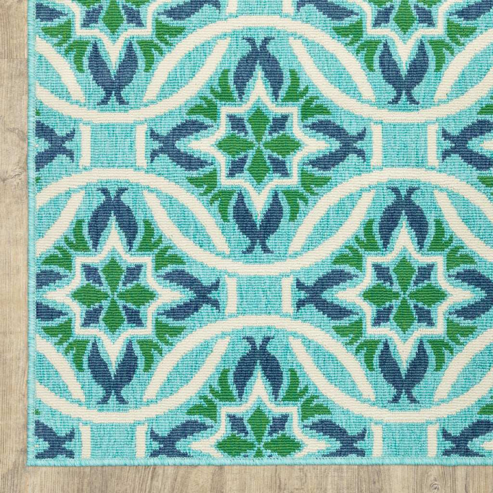 2' X 8' Blue and Green Geometric Stain Resistant Indoor Outdoor Area Rug - Homeroots - Flyclothing LLC