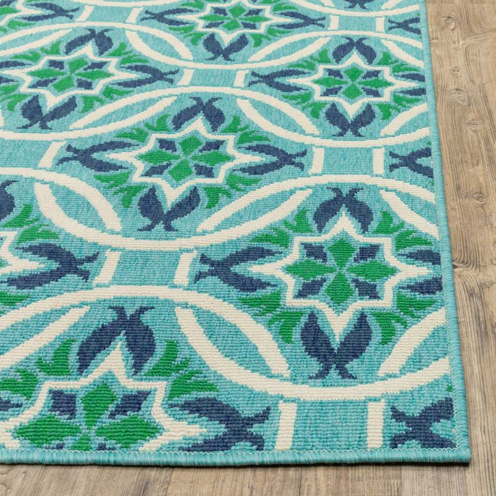 2' X 8' Blue and Green Geometric Stain Resistant Indoor Outdoor Area Rug - Homeroots - Flyclothing LLC