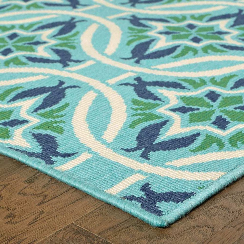 5' X 8' Blue and Green Geometric Stain Resistant Indoor Outdoor Area Rug - Homeroots - Flyclothing LLC
