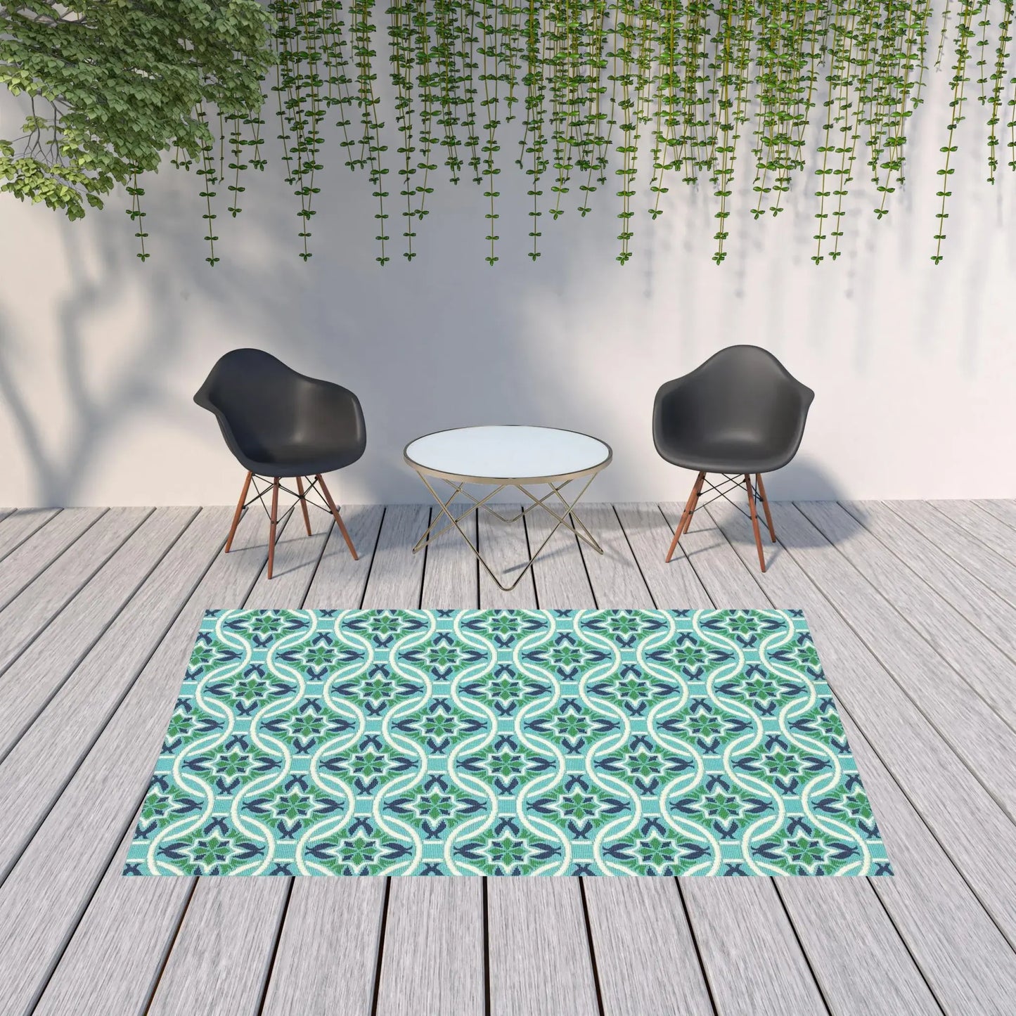 7' X 10' Blue and Green Geometric Stain Resistant Indoor Outdoor Area Rug - Homeroots - Flyclothing LLC