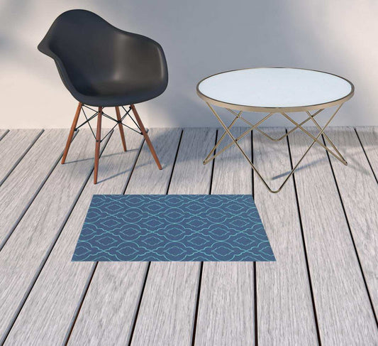 2' X 3' Blue Geometric Stain Resistant Indoor Outdoor Area Rug - Homeroots - Flyclothing LLC
