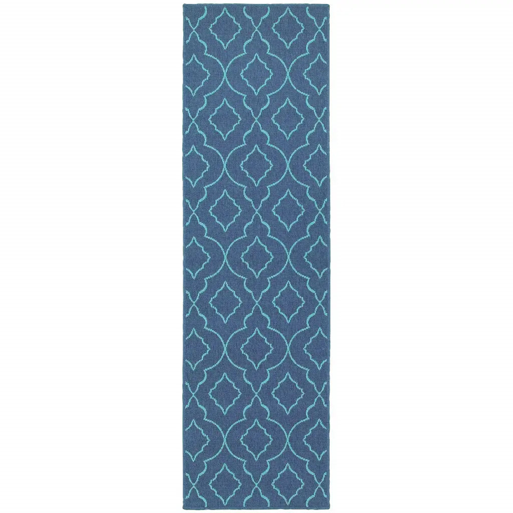 2' X 8' Blue Geometric Stain Resistant Indoor Outdoor Area Rug - Homeroots - Flyclothing LLC