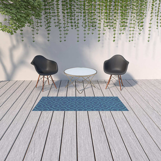 2' X 8' Blue Geometric Stain Resistant Indoor Outdoor Area Rug - Homeroots - Flyclothing LLC