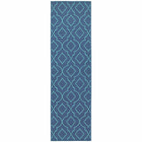 2' X 8' Blue Geometric Stain Resistant Indoor Outdoor Area Rug