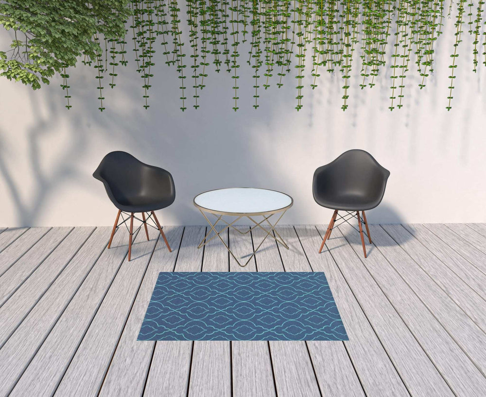 4' X 6' Blue Geometric Stain Resistant Indoor Outdoor Area Rug - Homeroots - Flyclothing LLC