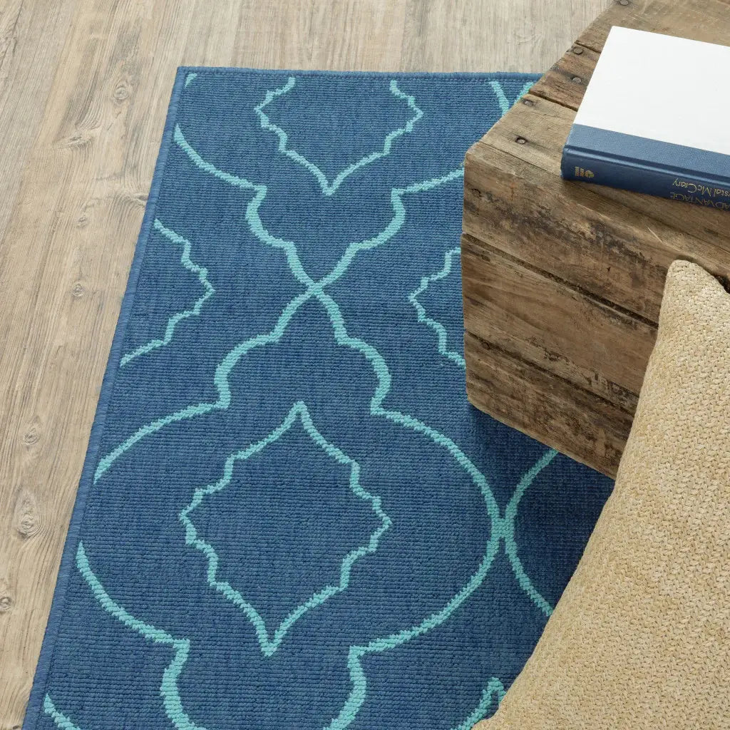 4' X 6' Blue Geometric Stain Resistant Indoor Outdoor Area Rug - Homeroots - Flyclothing LLC