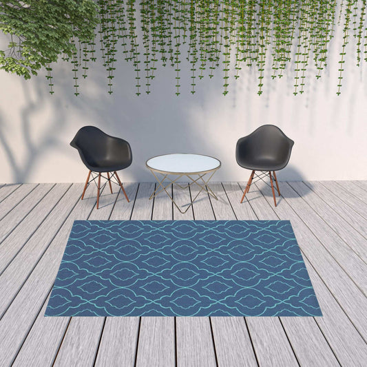 7' X 10' Blue Geometric Stain Resistant Indoor Outdoor Area Rug - Homeroots - Flyclothing LLC