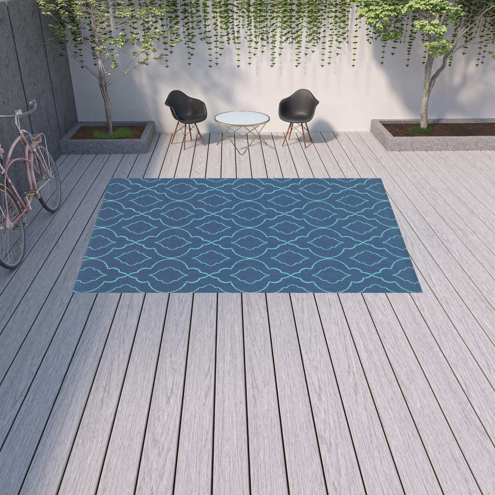 9' X 13' Blue Geometric Stain Resistant Indoor Outdoor Area Rug - Homeroots - Flyclothing LLC