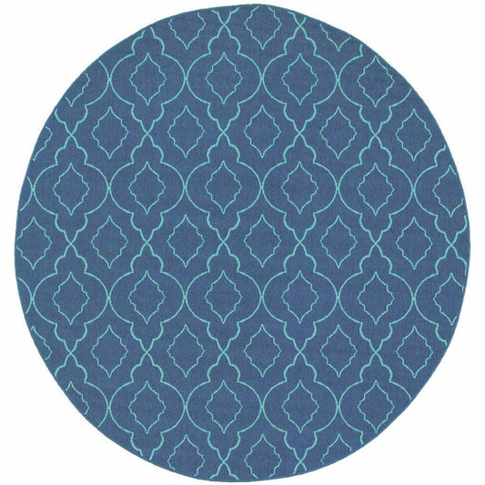 8' X 8' Blue Round Geometric Stain Resistant Indoor Outdoor Area Rug - Homeroots - Flyclothing LLC