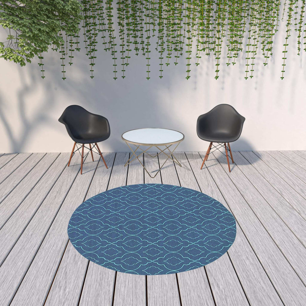 8' X 8' Blue Round Geometric Stain Resistant Indoor Outdoor Area Rug - Homeroots - Flyclothing LLC