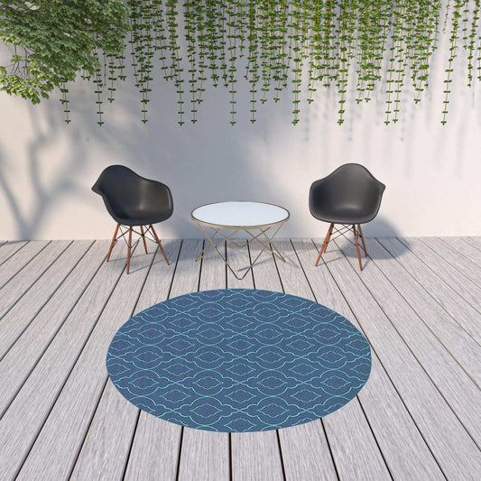 8' X 8' Blue Round Geometric Stain Resistant Indoor Outdoor Area Rug - Homeroots - Flyclothing LLC