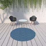 8' X 8' Blue Round Geometric Stain Resistant Indoor Outdoor Area Rug - Homeroots