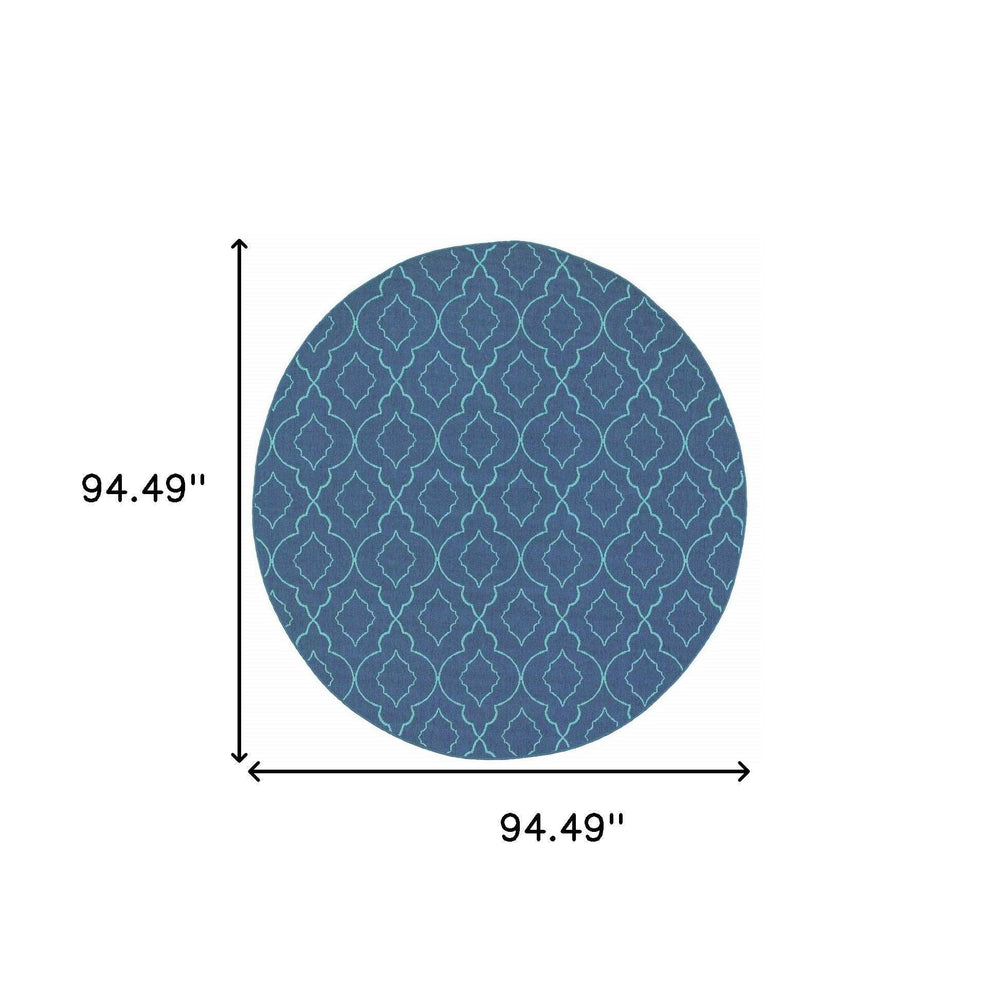 8' X 8' Blue Round Geometric Stain Resistant Indoor Outdoor Area Rug - Homeroots - Flyclothing LLC