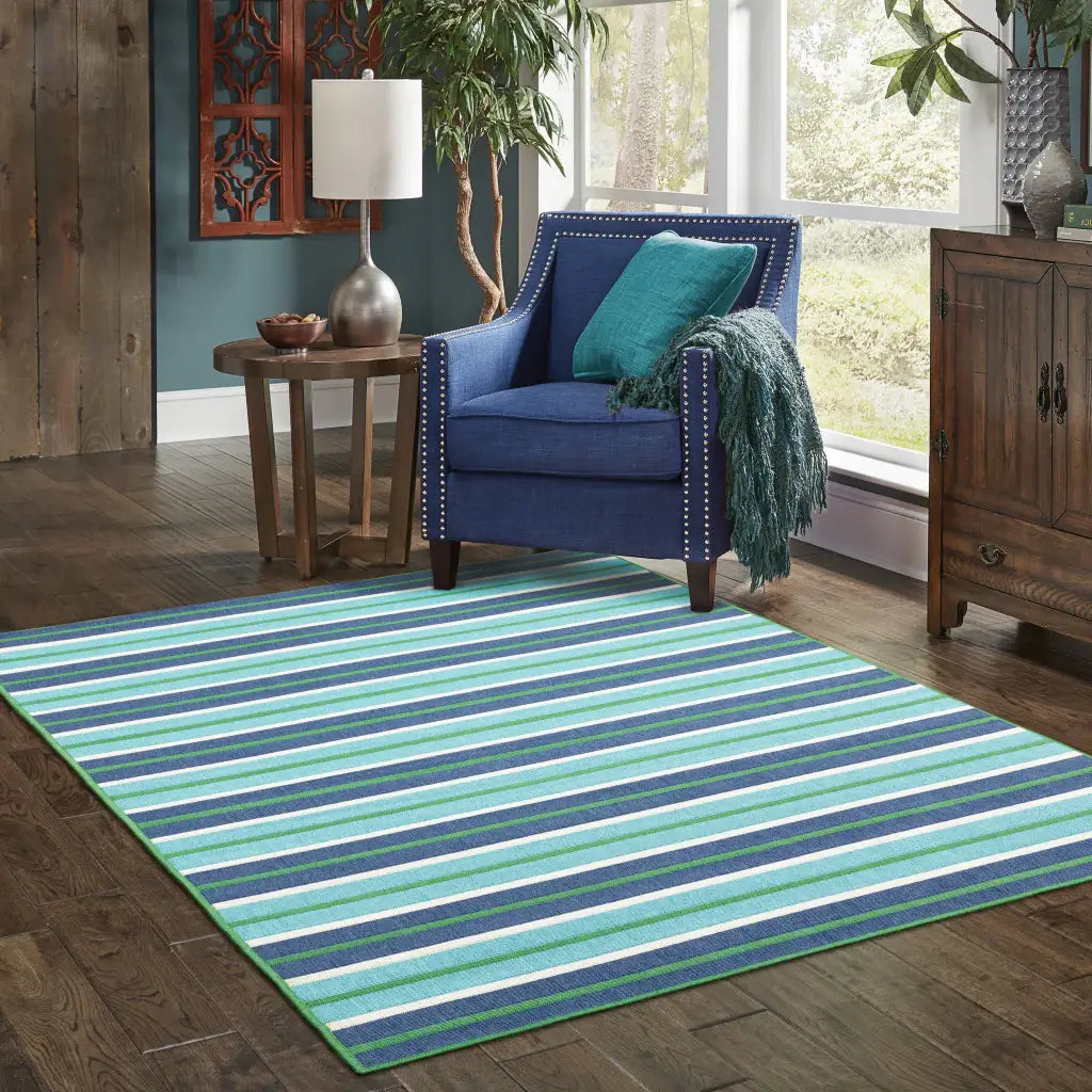 2' X 3' Blue and Green Geometric Stain Resistant Indoor Outdoor Area Rug - Homeroots - Flyclothing LLC
