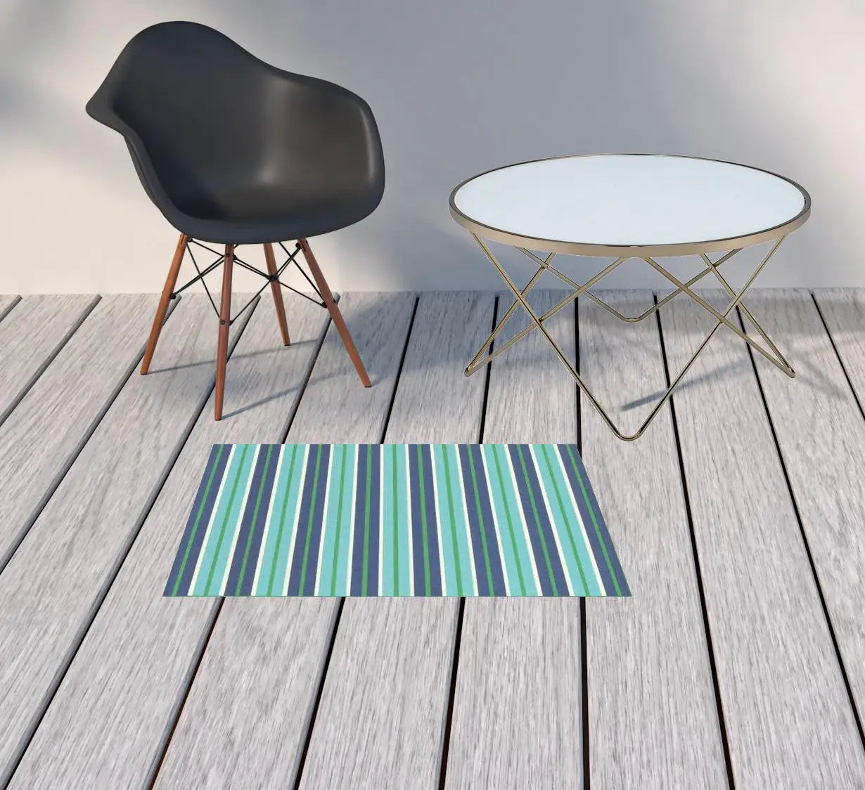 2' X 3' Blue and Green Geometric Stain Resistant Indoor Outdoor Area Rug - Homeroots - Flyclothing LLC