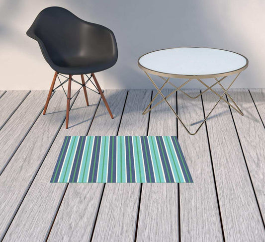2' X 3' Blue and Green Geometric Stain Resistant Indoor Outdoor Area Rug - Homeroots - Flyclothing LLC