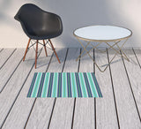 2' X 3' Blue and Green Geometric Stain Resistant Indoor Outdoor Area Rug - Homeroots