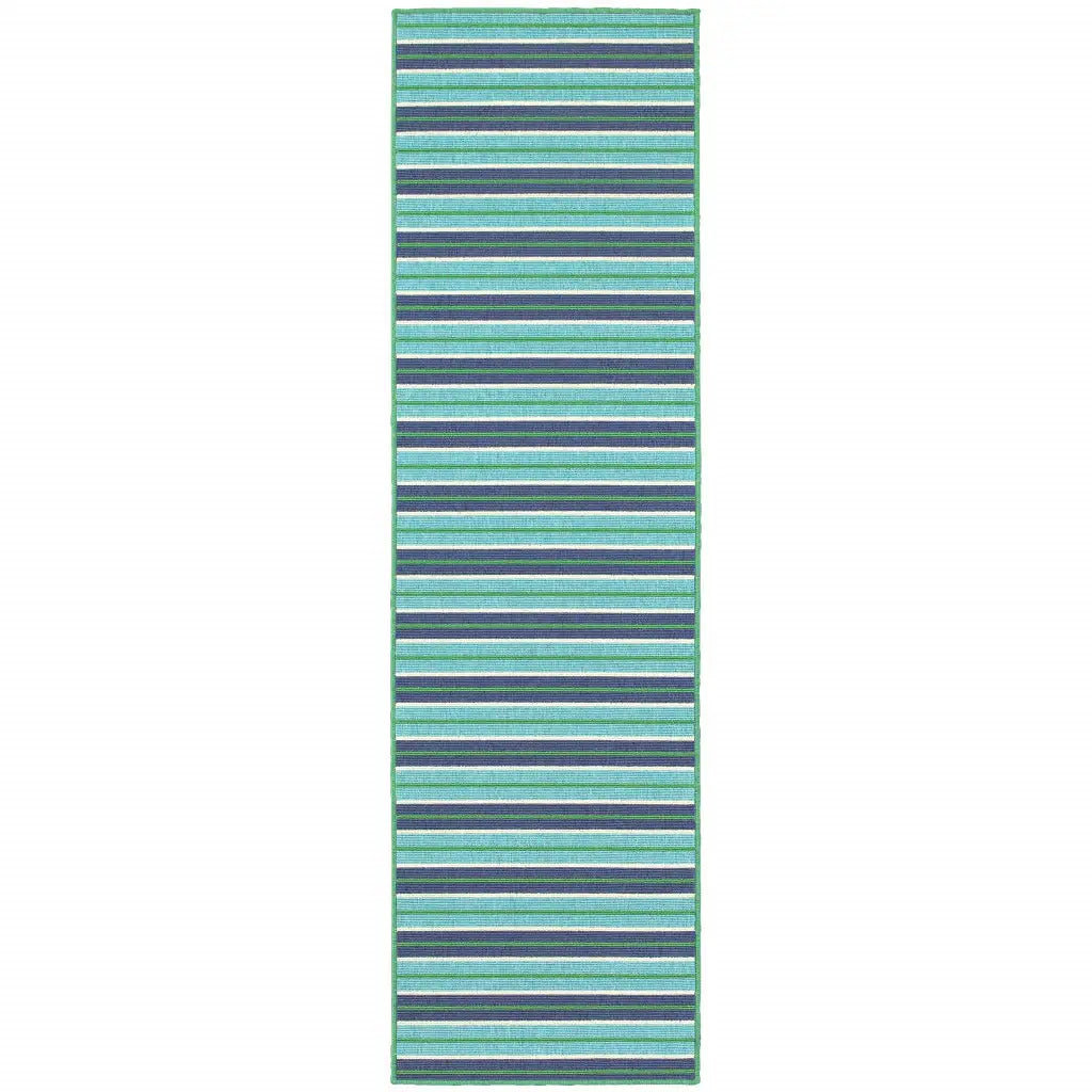 2' X 8' Blue and Green Geometric Stain Resistant Indoor Outdoor Area Rug - Homeroots - Flyclothing LLC